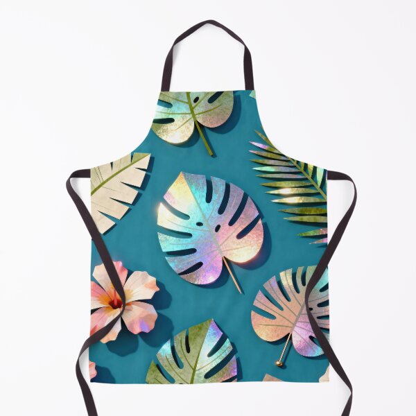 Item preview, A colorful arrangement of tropical leaves and flowers on a blue background designed and sold by Creative88Art.