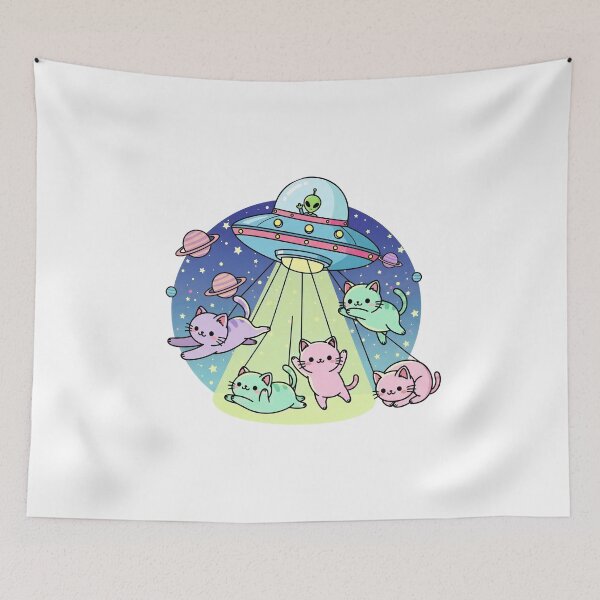 Aperçu de l'œuvre Cute UFO Cat Sticker – Kawaii Space Cats Cartoon Illustration for Cat Lovers créée et vendue par Timegraf.