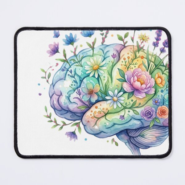 Item preview, Watercolor Floral Brain Mental Wellness Design designed and sold by JMDesignHub.
