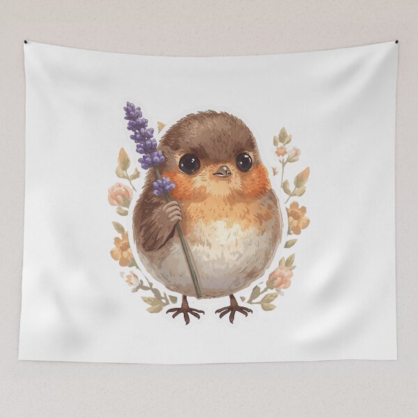 Item preview, Chubby Robin Holding Lavender Sprig Sticker designed and sold by funnyshop222.