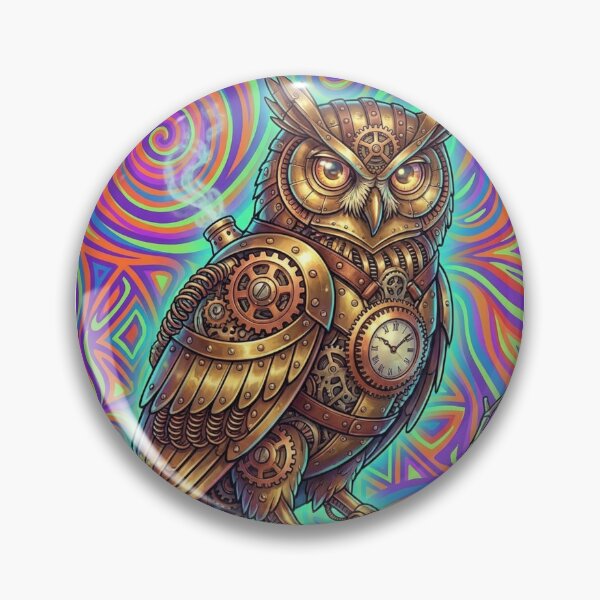 Item preview, Steam punk owl on psychedelic background designed and sold by The Timeless Inkwell.