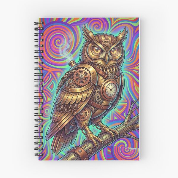 Item preview, Steam punk owl on psychedelic background designed and sold by The Timeless Inkwell.