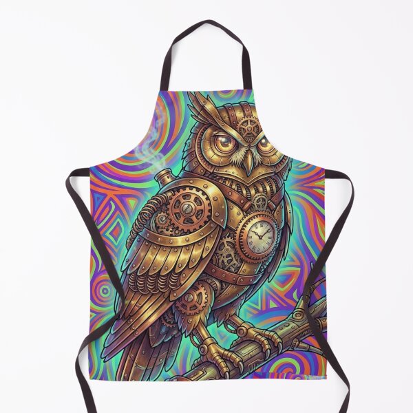 Item preview, Steam punk owl on psychedelic background designed and sold by The Timeless Inkwell.