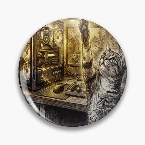 Item preview, Golden Engraving Style Gamer Cat Cyberpunk Art designed and sold by AmaWearDesign.