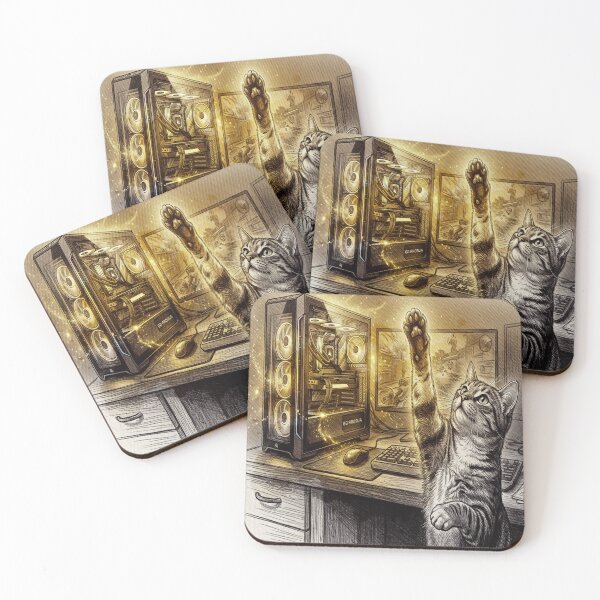 Item preview, Golden Engraving Style Gamer Cat Cyberpunk Art designed and sold by AmaWearDesign.