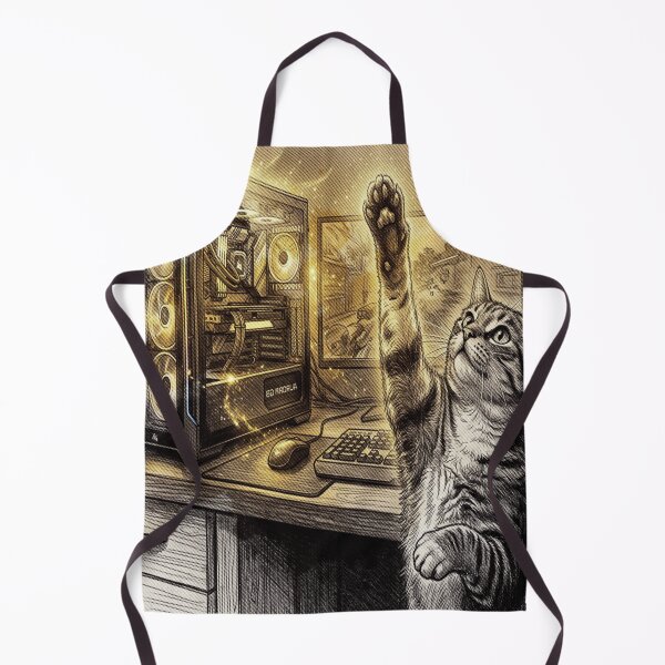Item preview, Golden Engraving Style Gamer Cat Cyberpunk Art designed and sold by AmaWearDesign.