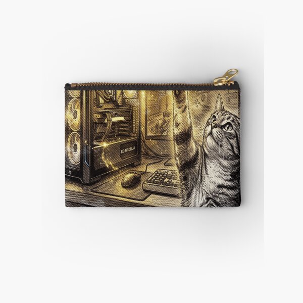 Item preview, Golden Engraving Style Gamer Cat Cyberpunk Art designed and sold by AmaWearDesign.