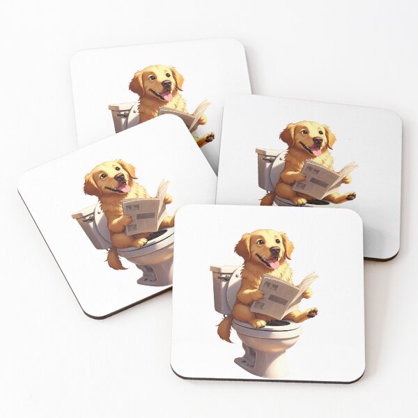 Item preview, Golden Retriever Reading Newspaper on Toilet designed and sold by NUTMA Design.