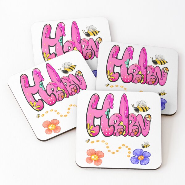 Item preview, Helen name in pink bubble text with flowers, honey bees and drips. Personalized Custom Gift for Girls and women designed and sold by Artonmytee.