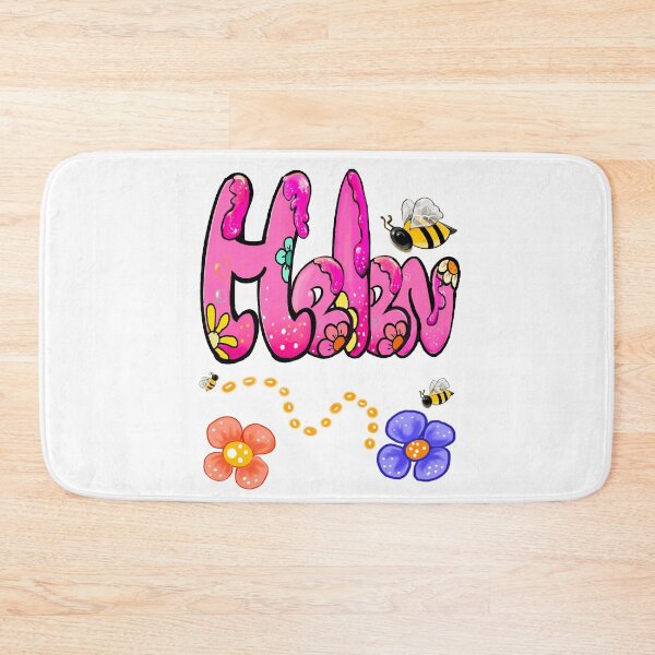 Item preview, Helen name in pink bubble text with flowers, honey bees and drips. Personalized Custom Gift for Girls and women designed and sold by Artonmytee.