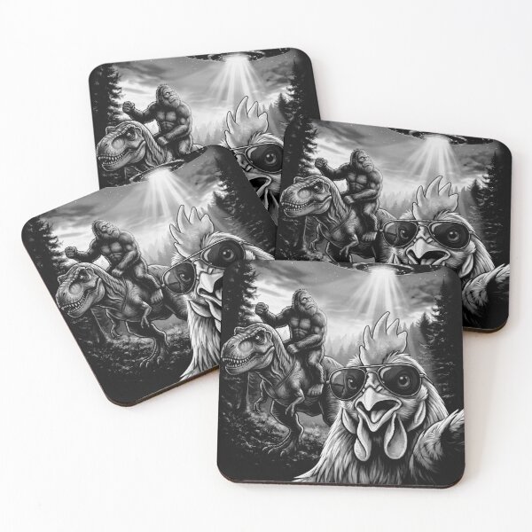 Item preview, Funny Graphic Cat Selfie with Bigfoot Riding T Rex Dinosaur designed and sold by UniTeeCo.