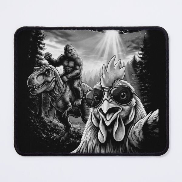 Item preview, Funny Graphic Cat Selfie with Bigfoot Riding T Rex Dinosaur designed and sold by UniTeeCo.