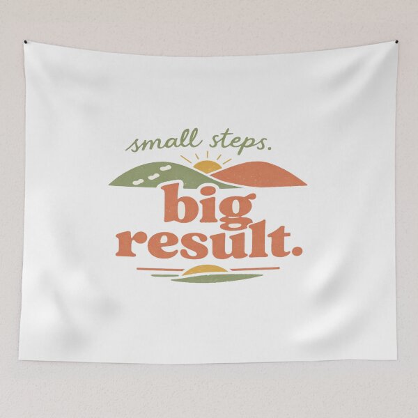 Item preview, Small Steps Big Result Motivational Design – Retro Sunrise & Hills Illustration for Growth Mindset designed and sold by Bright Nest Studio.
