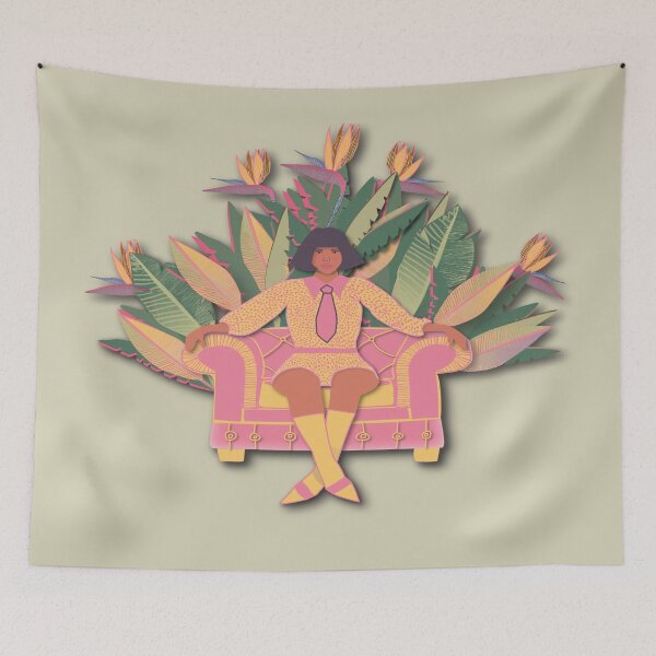 Item preview, The queen of the strelitzias, brunette girl, mint green background designed and sold by WONDERPRINTVALLEY.