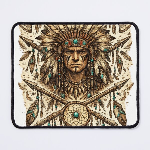 Item preview, Native Indian Tribal Chief Sketch – Indigenous Warrior Portrait Ethnic Art designed and sold by Bluebubbies.
