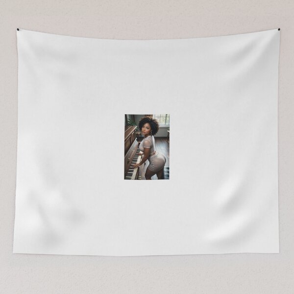 Item preview, Afro woman in white sheer set posing by piano designed and sold by CathryneDelamort.