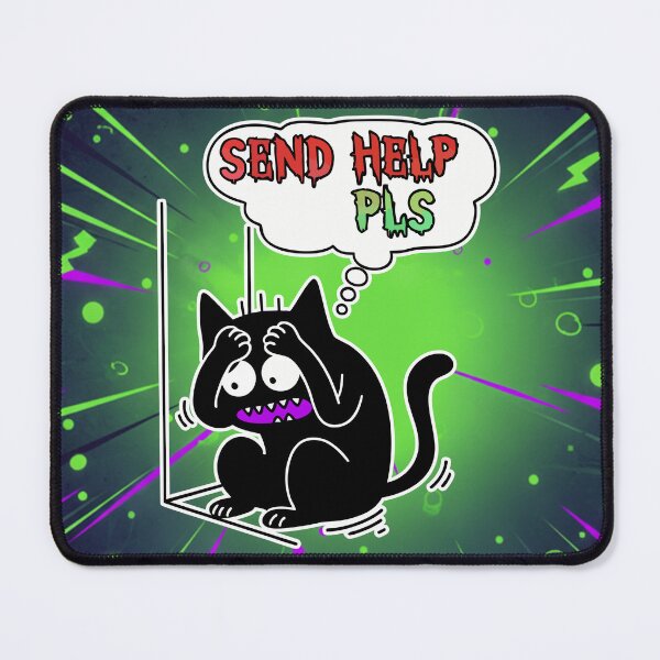 Item preview, Send Help Pls Anxious Black Cat Cartoon designed and sold by Taridesign.