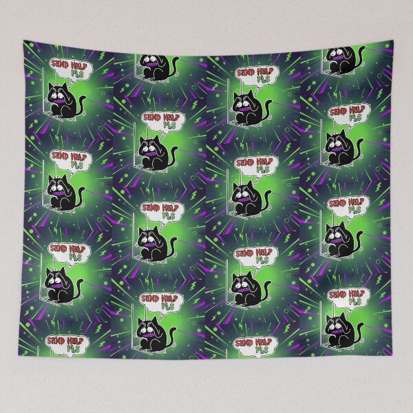 Item preview, Send Help Pls Anxious Black Cat Cartoon designed and sold by Taridesign.