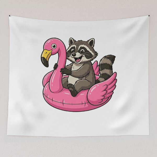 Item preview, Cute Raccoon in Pink Flamingo Pool Float designed and sold by k3rstman1.