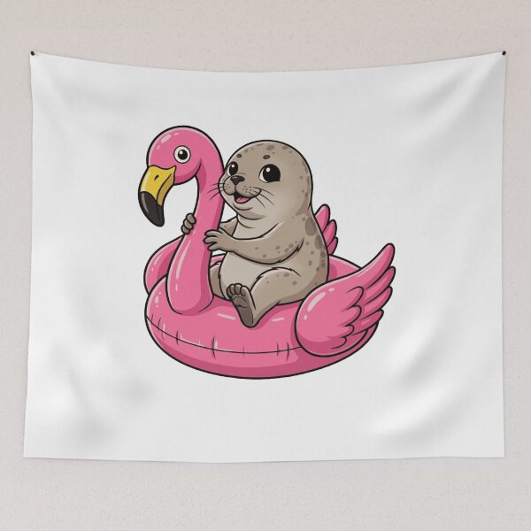 Item preview, Adorable Cartoon Seal Pink Flamingo Pool Float designed and sold by k3rstman1.