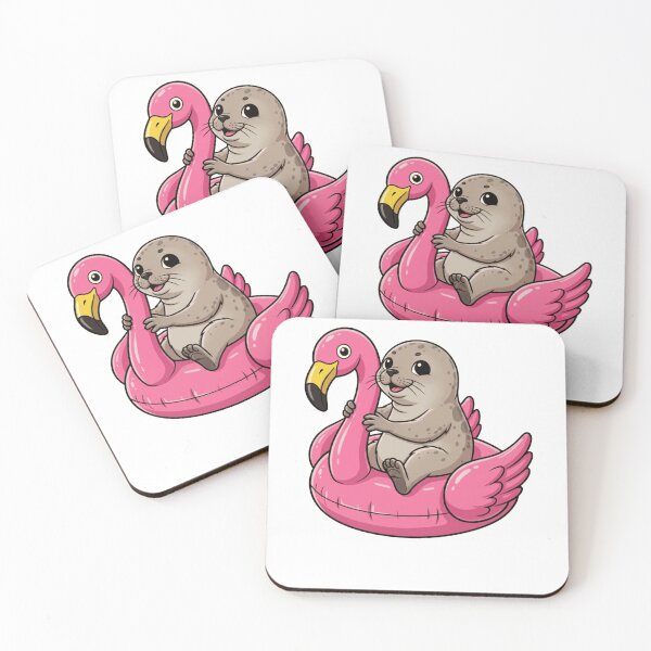 Item preview, Adorable Cartoon Seal Pink Flamingo Pool Float designed and sold by k3rstman1.