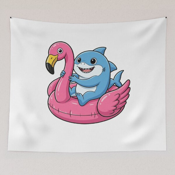 Item preview, Cute Kawaii Shark on Pink Flamingo Pool Float designed and sold by k3rstman1.