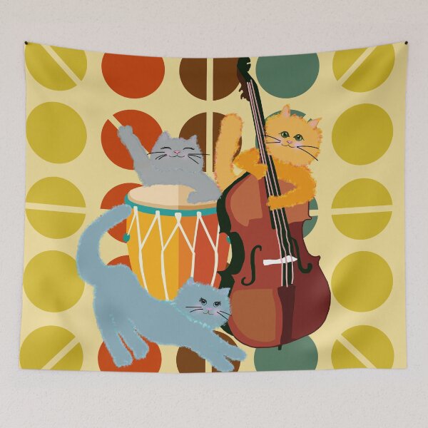 Item preview, Three Cat Jam Session – Retro Jazz Cats Playing Music designed and sold by MidModMagic.
