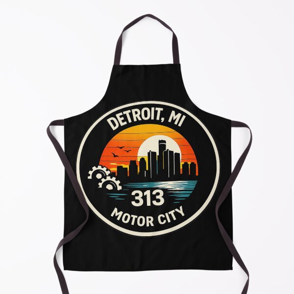 Item preview, Detroit Motor City Retro Badge Shirt – 313 Skyline Sunset Design designed and sold by Laughprints.