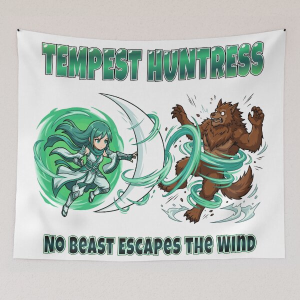 Item preview, Anime Tempest Huntress vs Werewolf Wind Magic Battle Art designed and sold by AmazingEG.