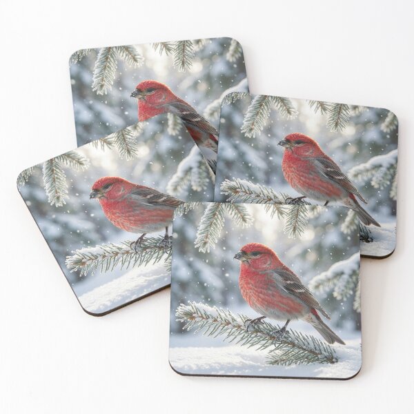 Item preview, Pine Grosbeak Sits on Spruce Branch designed and sold by Tridentulus.