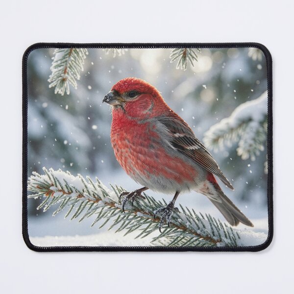 Item preview, Pine Grosbeak Sits on Spruce Branch designed and sold by Tridentulus.