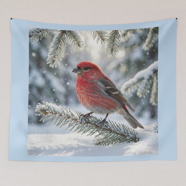 Item preview, Pine Grosbeak Sits on Spruce Branch designed and sold by Tridentulus.