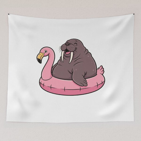 Item preview, Cute Walrus on Pink Flamingo Pool Float designed and sold by k3rstman1.