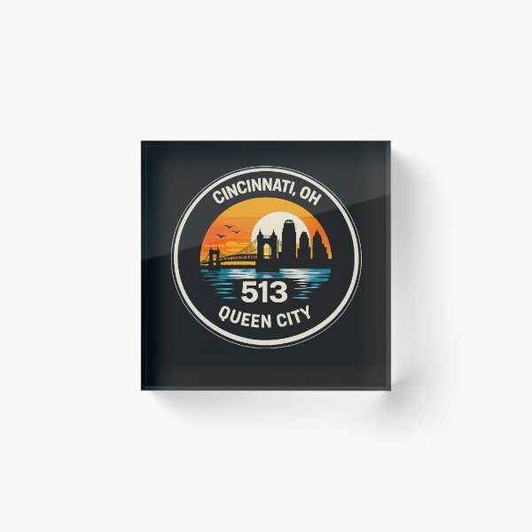 Item preview, Cincinnati Ohio Retro Badge Shirt – 513 Queen City Skyline Sunset Design designed and sold by Laughprints.