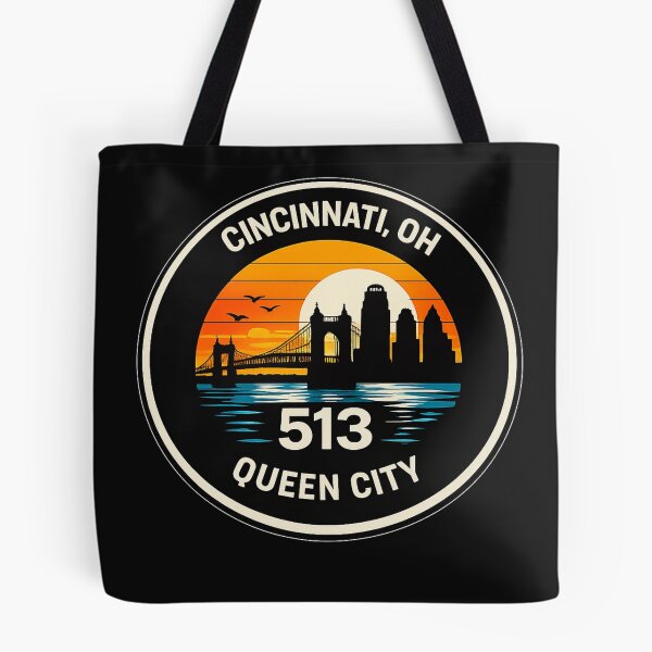 Item preview, Cincinnati Ohio Retro Badge Shirt – 513 Queen City Skyline Sunset Design designed and sold by Laughprints.