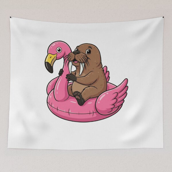 Item preview, Cute Cartoon Walrus on Pink Flamingo Float designed and sold by k3rstman1.