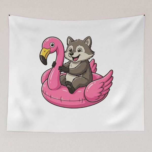 Item preview, Cute Cartoon Wolf in Pink Flamingo Float designed and sold by k3rstman1.