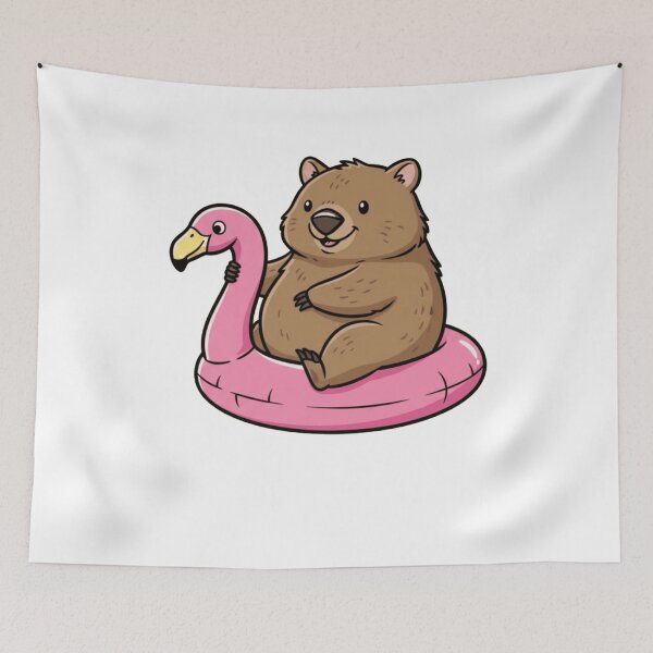 Item preview, Cute Wombat Riding Pink Flamingo Pool Float designed and sold by k3rstman1.