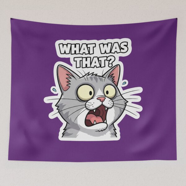 Item preview, What Was That Cat – Funny Shocked Reaction Meme Sticker designed and sold by Mojbin.