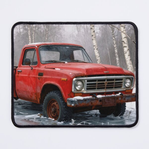 Item preview, Vintage Red Pickup Truck on Frozen Lake in Birch Forest Winter Scene designed and sold by Gabi.Media.