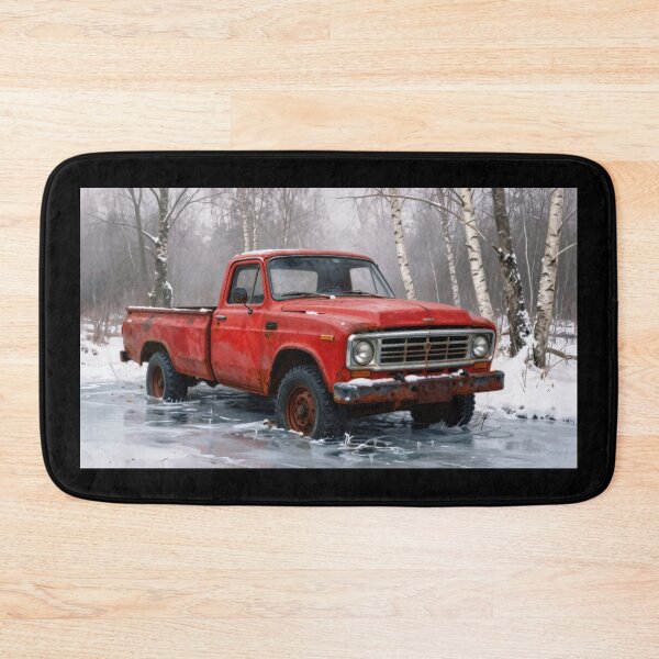 Item preview, Vintage Red Pickup Truck on Frozen Lake in Birch Forest Winter Scene designed and sold by Gabi.Media.