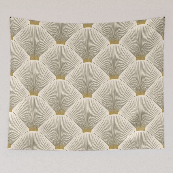 Item preview, Japanese Fan Pattern Gold Cream — Art Deco Seigaiha Geometric Elegant Print designed and sold by AiMEiRi.