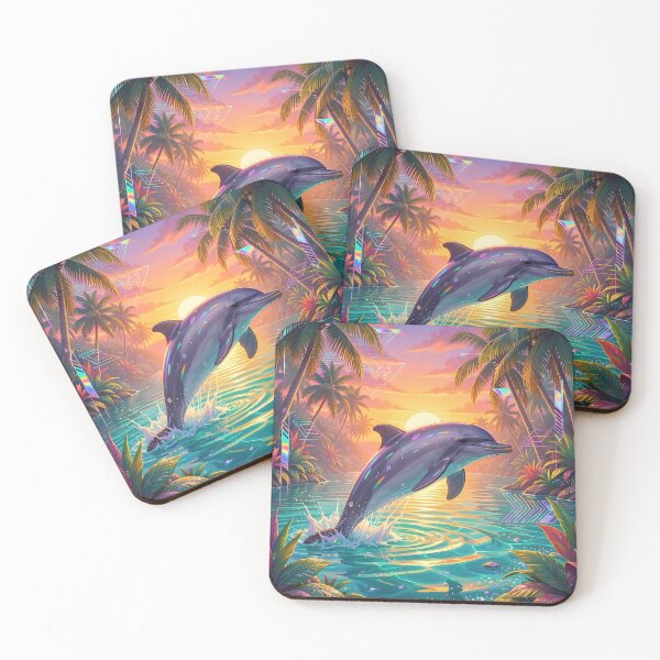 Item preview, Neon Dolphin Sunrise in Jungle Lagoon designed and sold by Wiss2Arts.