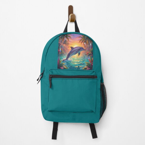 Item preview, Neon Dolphin Sunrise in Jungle Lagoon designed and sold by Wiss2Arts.