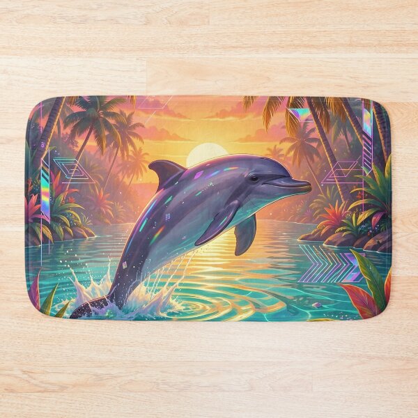 Item preview, Neon Dolphin Sunrise in Jungle Lagoon designed and sold by Wiss2Arts.