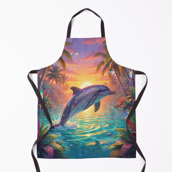 Item preview, Neon Dolphin Sunrise in Jungle Lagoon designed and sold by Wiss2Arts.