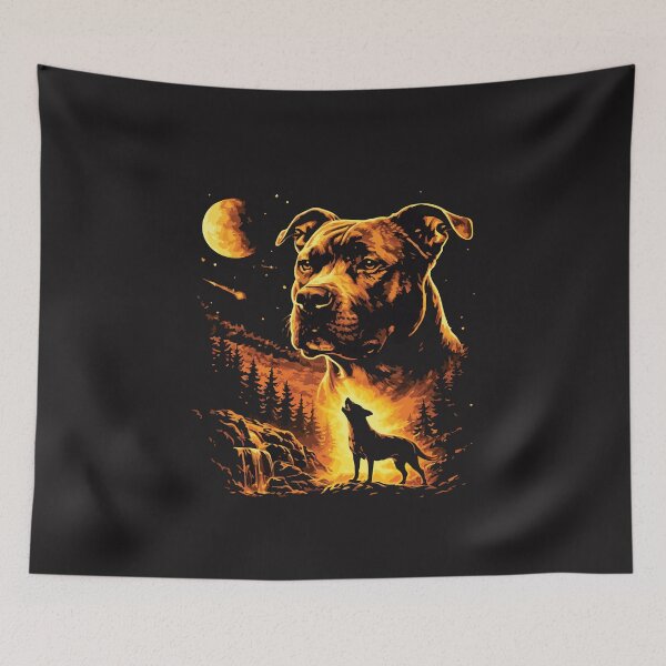 Item preview, Pitbull Howling at the Moon Vintage 90s Forest Retro Dog Lover designed and sold by kiralynstration.