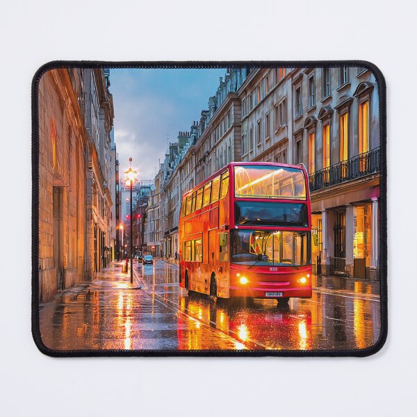 Item preview, London Rain Street with Red Bus | Minimal City Illustration designed and sold by Pulipsori.