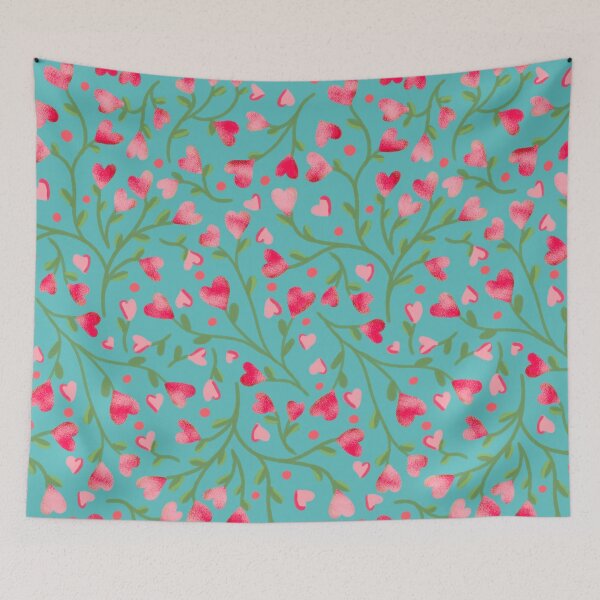 Item preview, Hearts on a vine | teal background designed and sold by rose-michele.