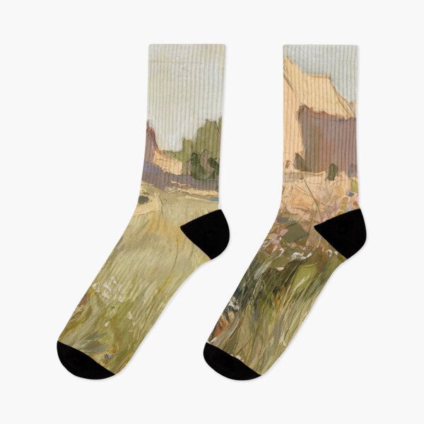 Item preview, French Meadow with Village Houses | Provence Countryside Landscape Painting designed and sold by CARRAANN.